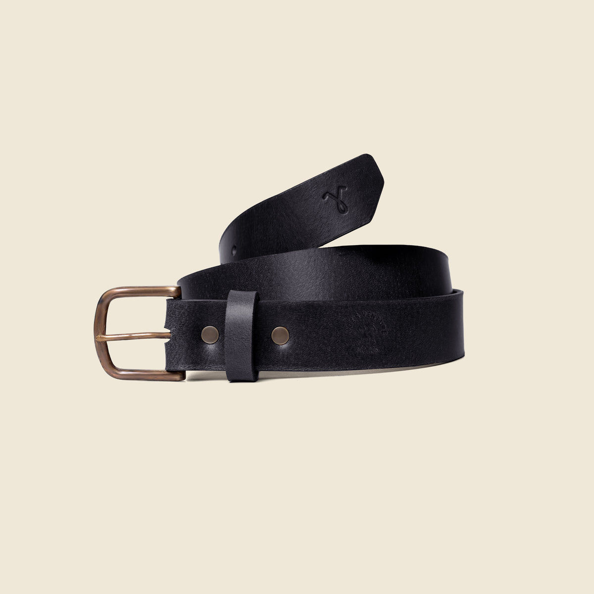 Vintage Veg-Tan Thick Leather Belt with Brass Buckle