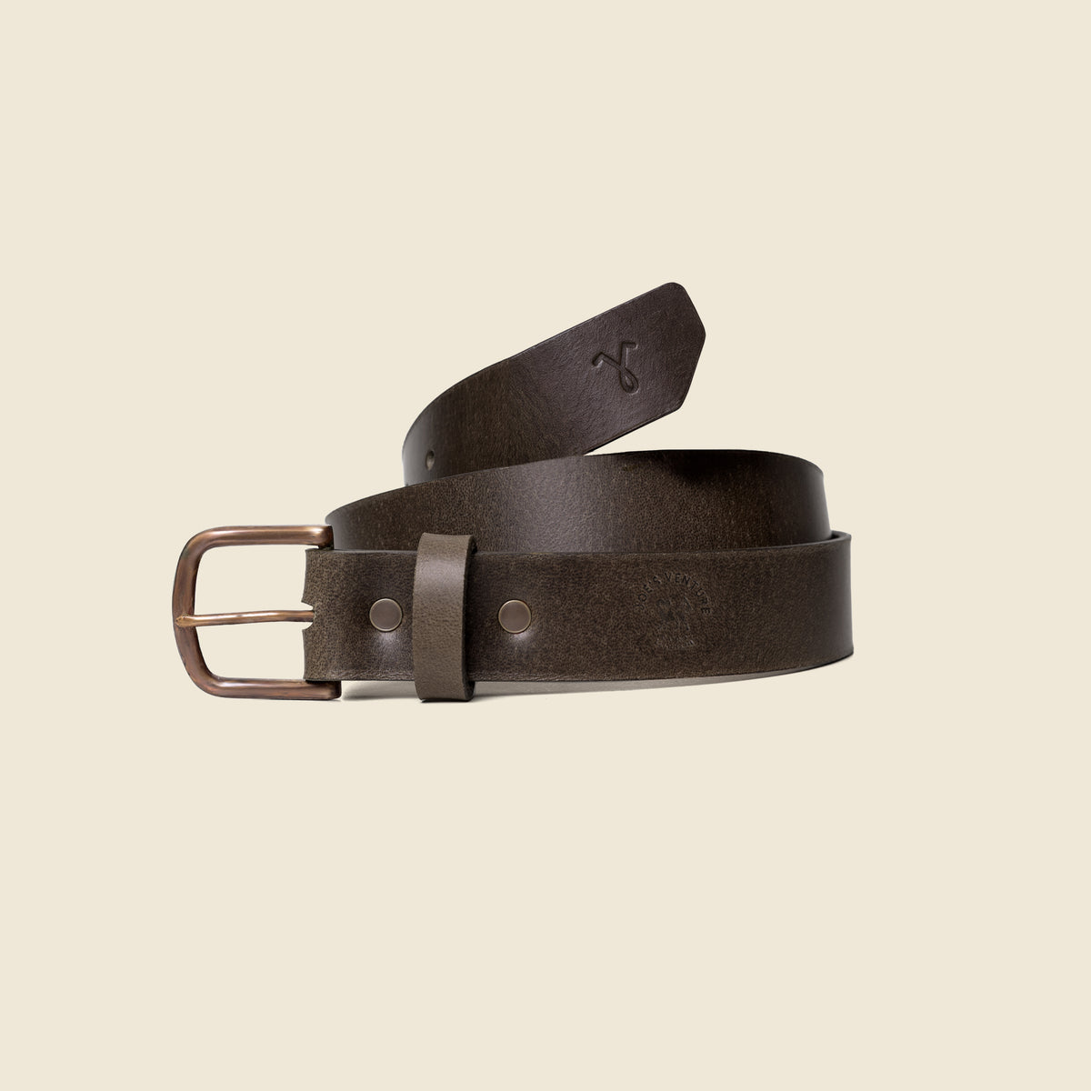 Vintage Veg-Tan Thick Leather Belt with Brass Buckle
