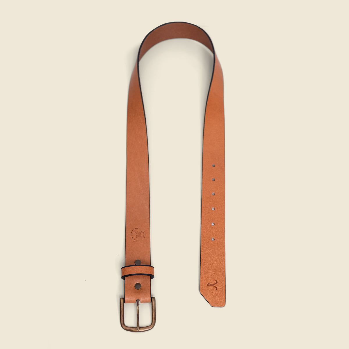 Vintage Veg-Tan Thick Leather Belt with Brass Buckle