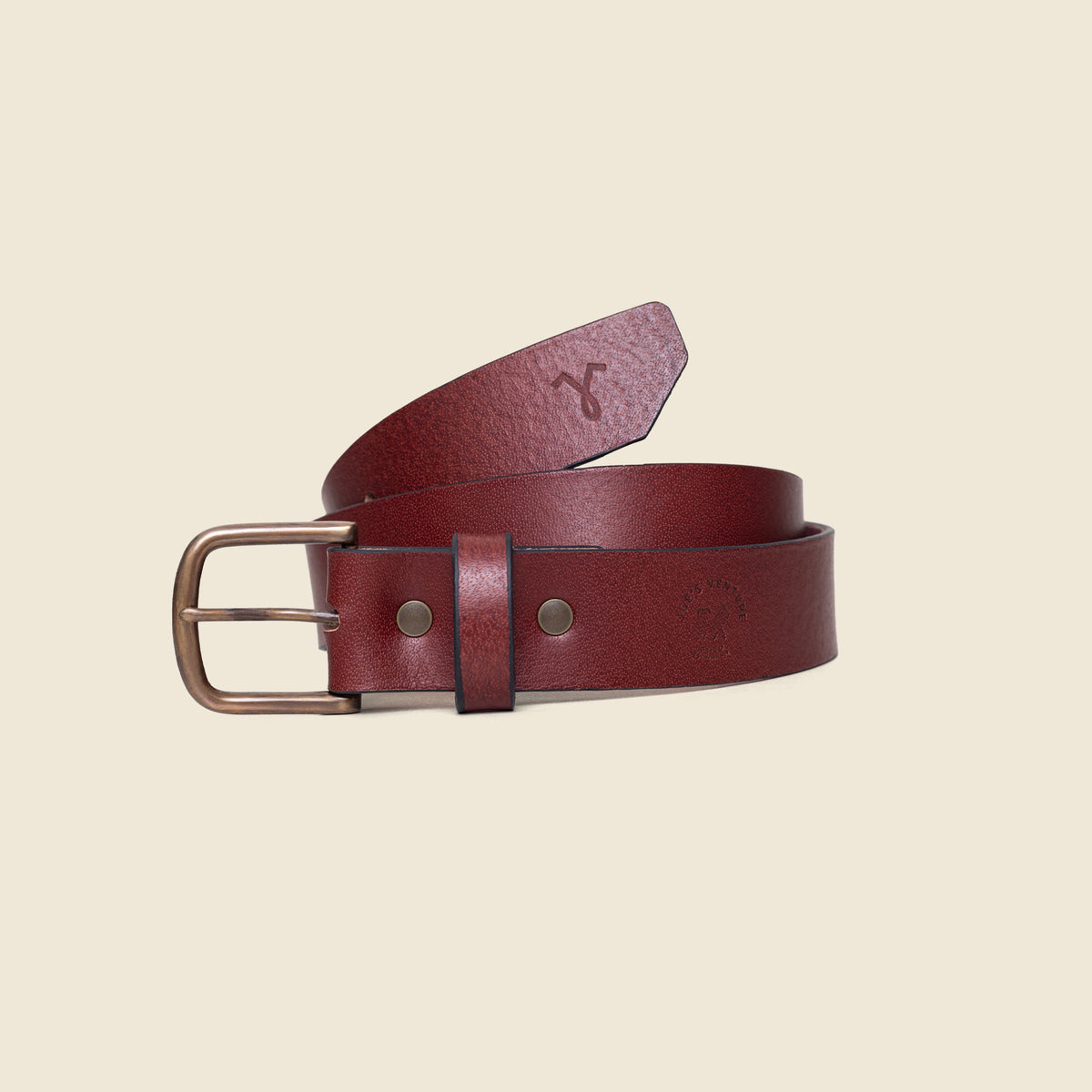 Vintage Veg-Tan Thick Leather Belt with Brass Buckle