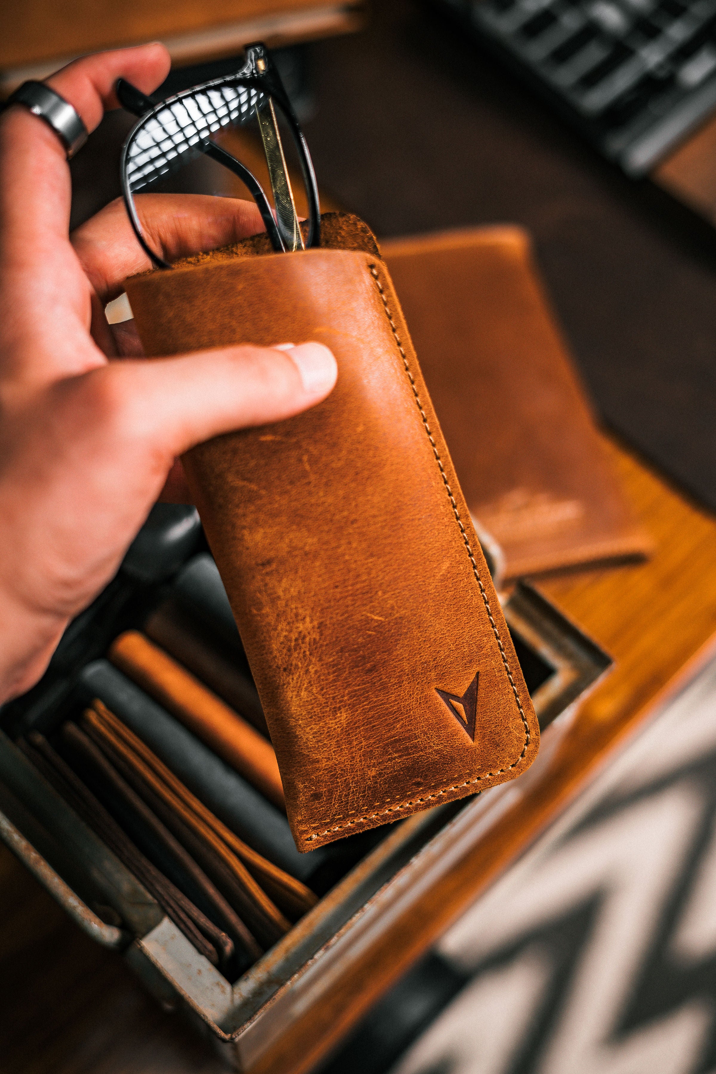 Handcrafted Leather Shades Cover - EDC Essentials