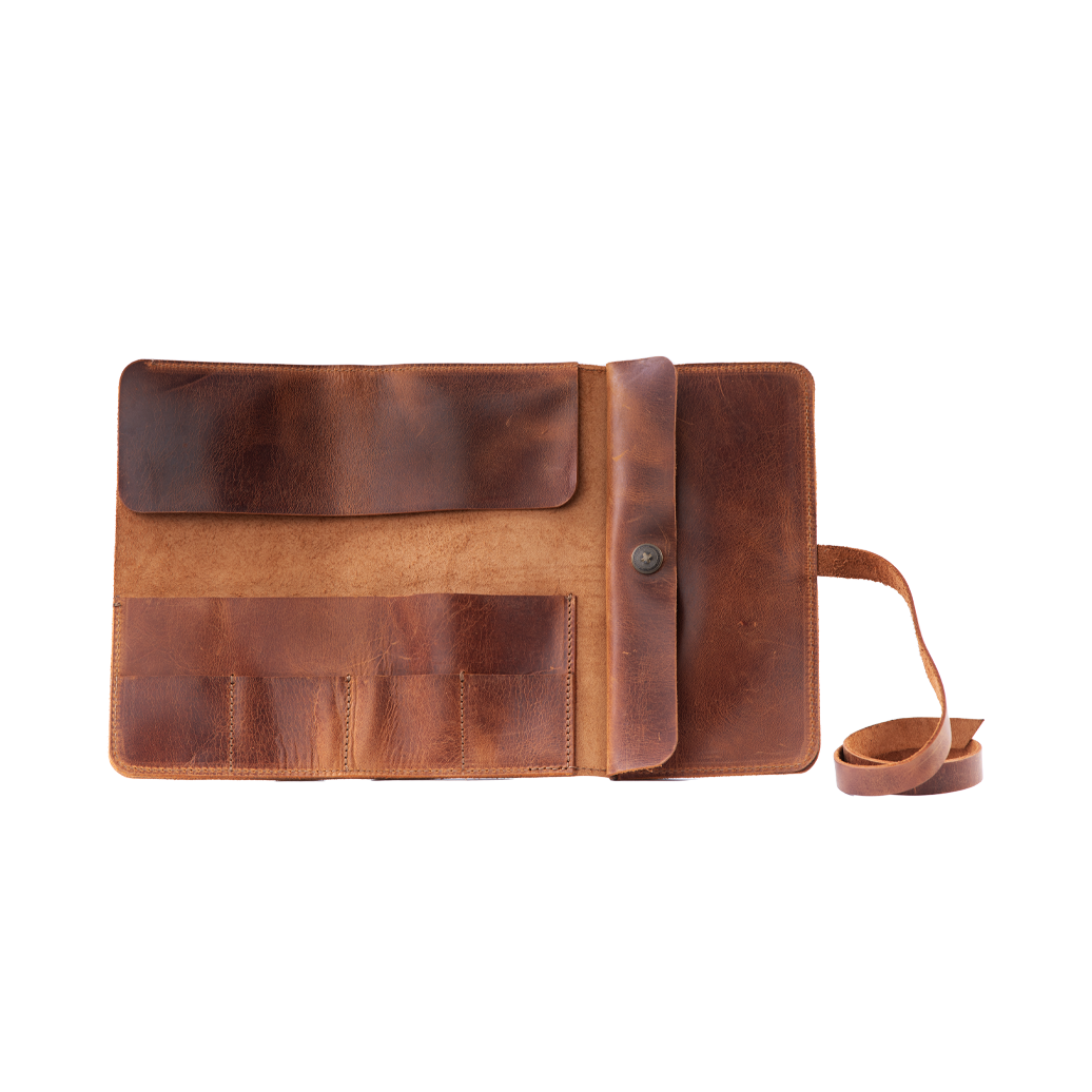 Vintage Leather Pen Roll-Up Pouch