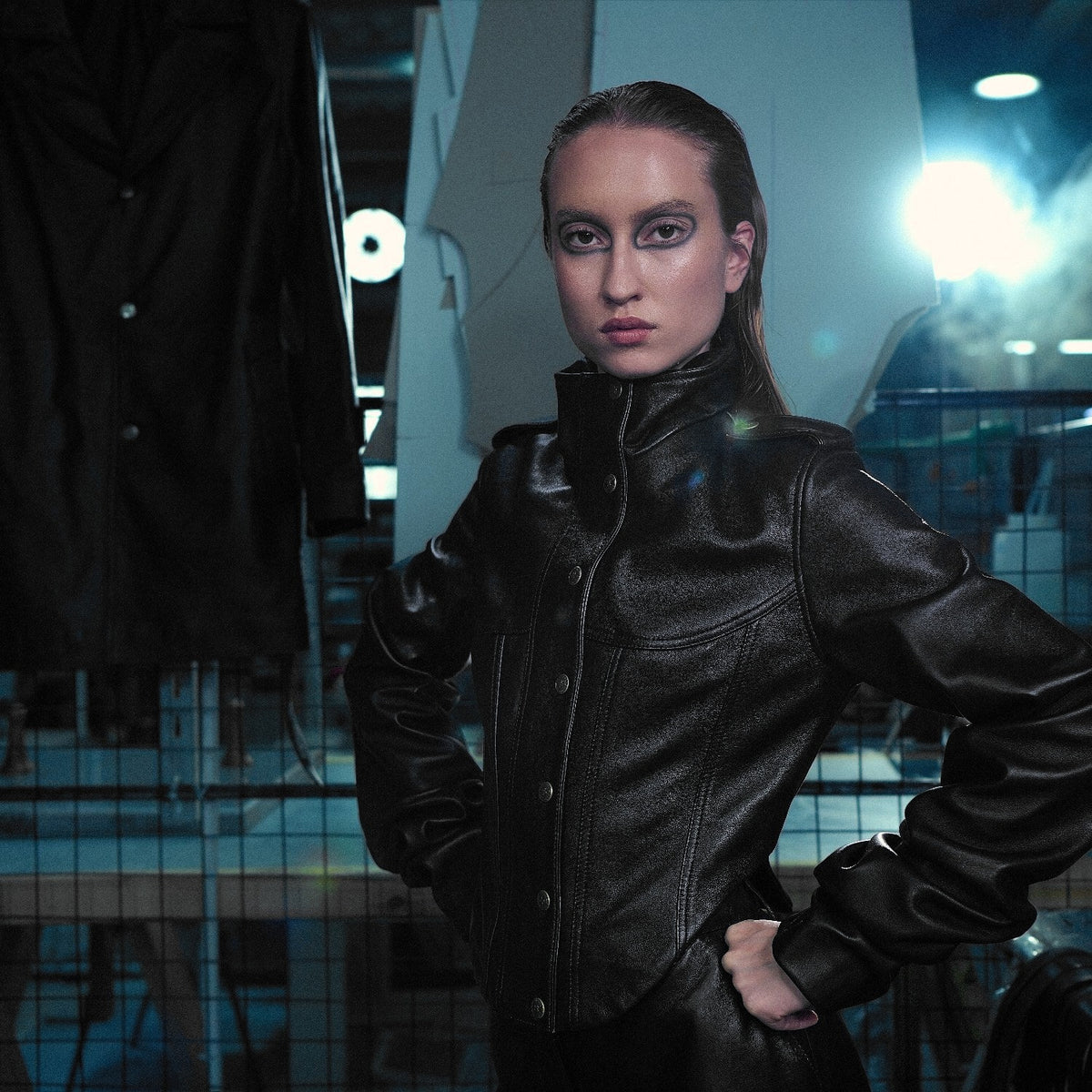 The Muse Corset Jacket in black nappa leather – worn, Joe's Venture factory