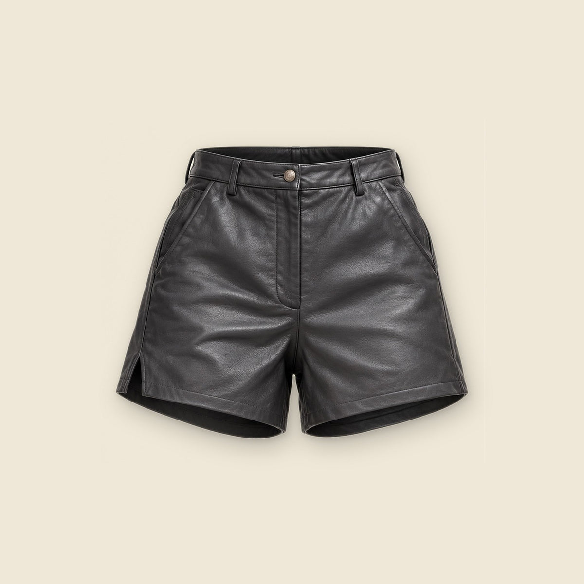 The Muse Mini Shorts in black nappa leather – front