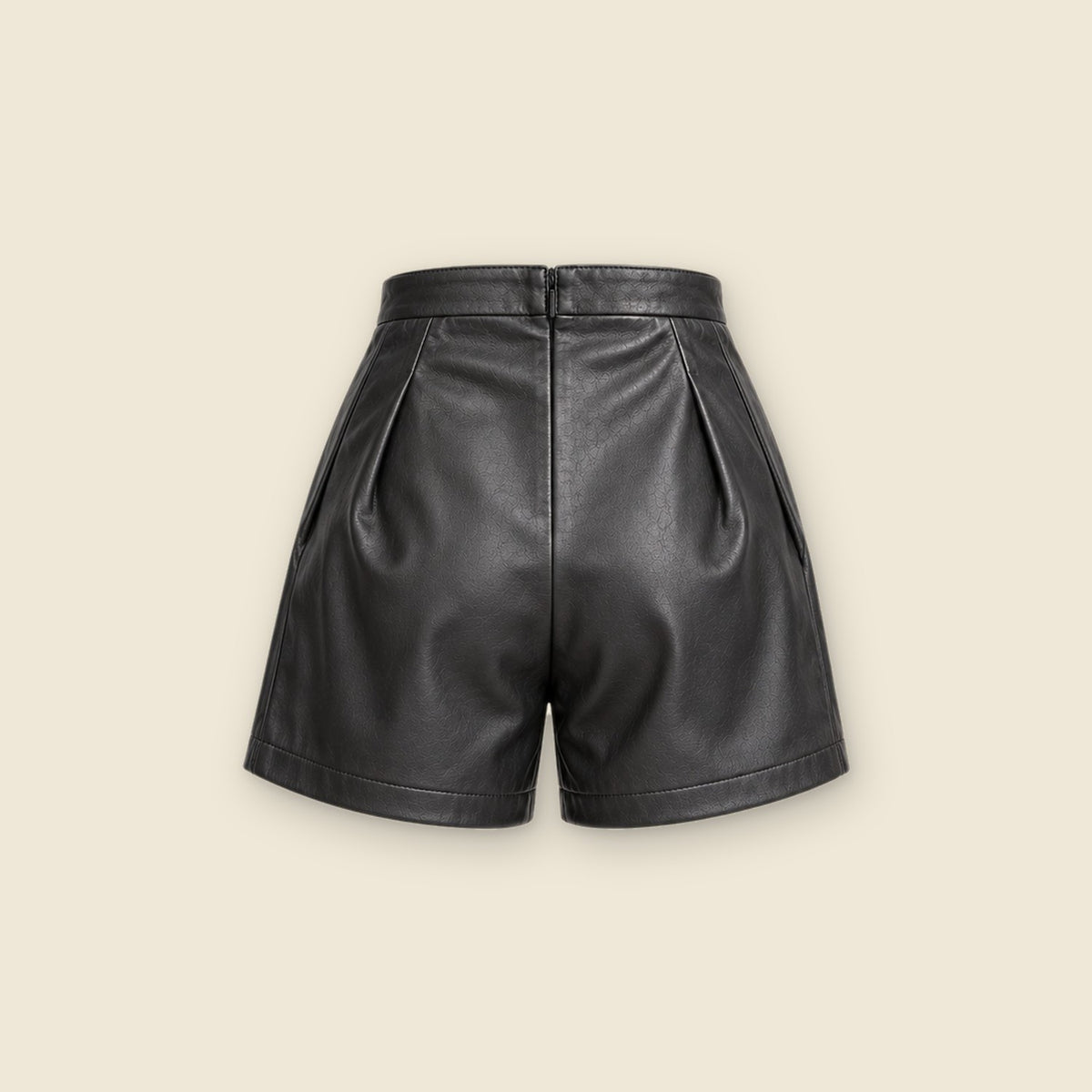 The Muse Ruched Zipper Shorts in black nappa leather – back