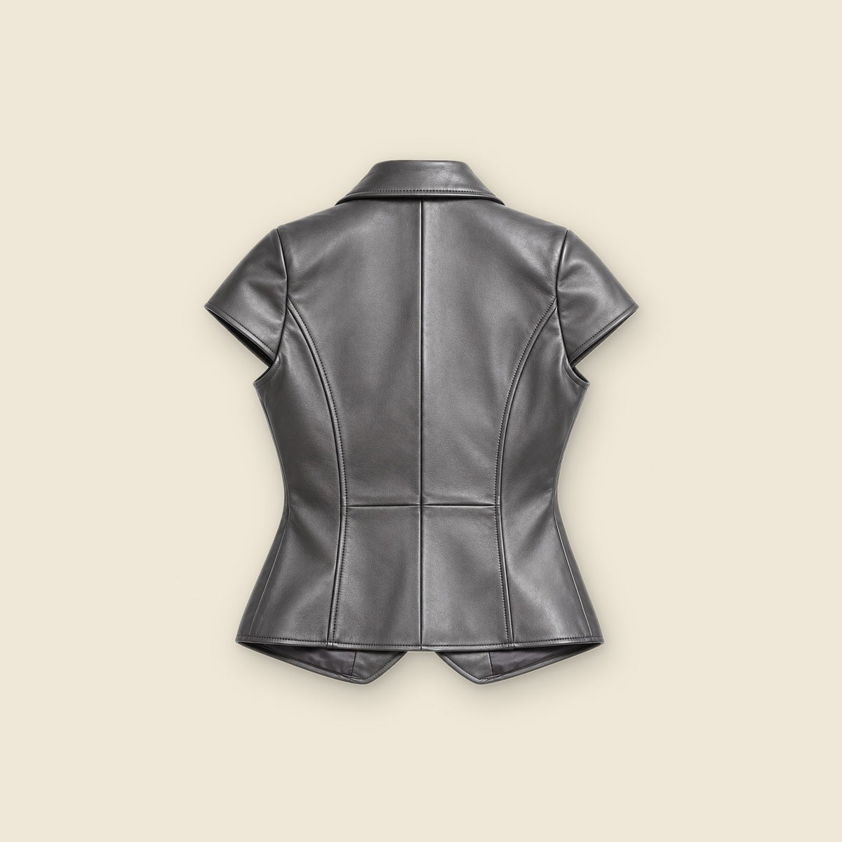 The Muse Short-sleeve Blazer in black nappa leather – back