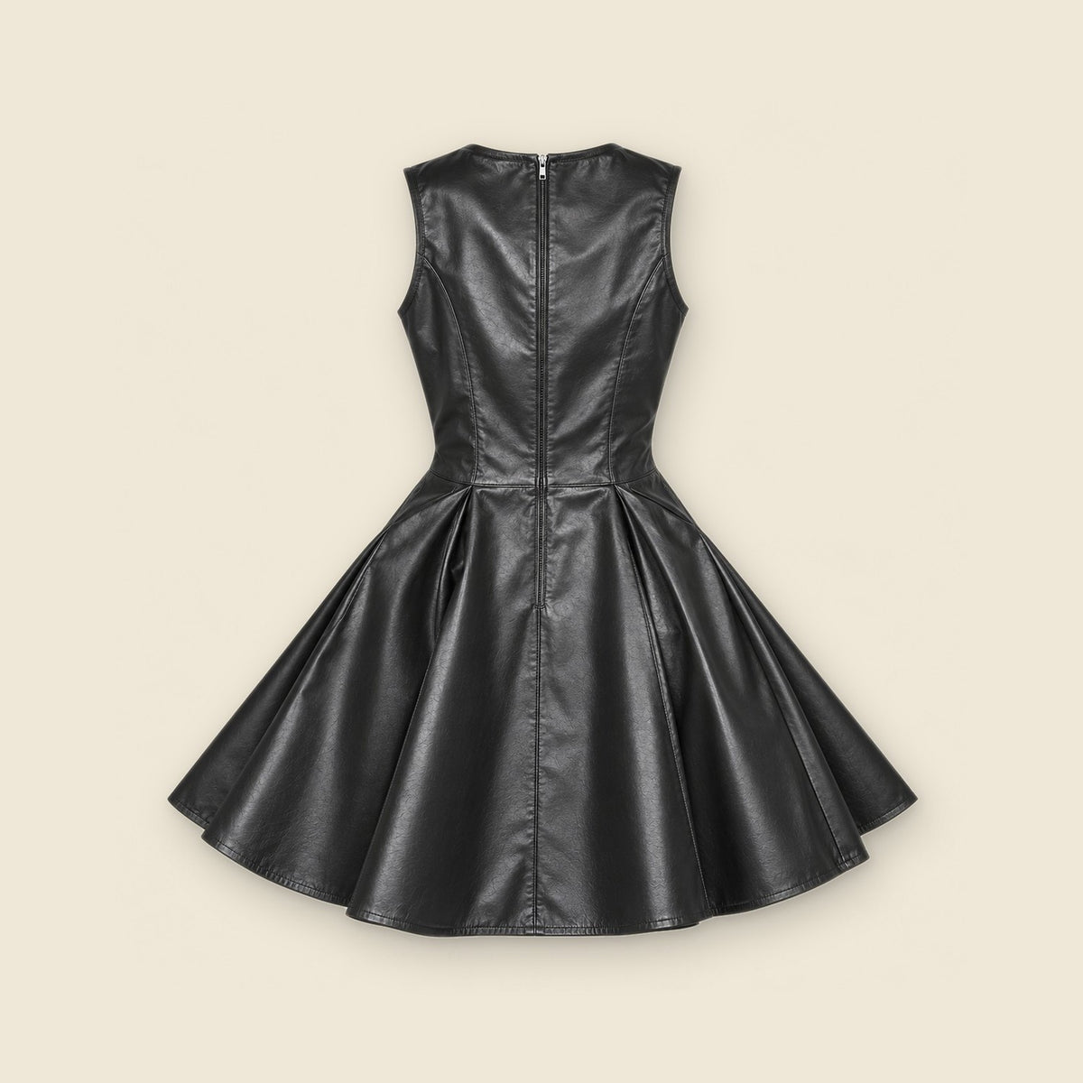 The Muse Sleeveless Flared Dress in black nappa leather – back