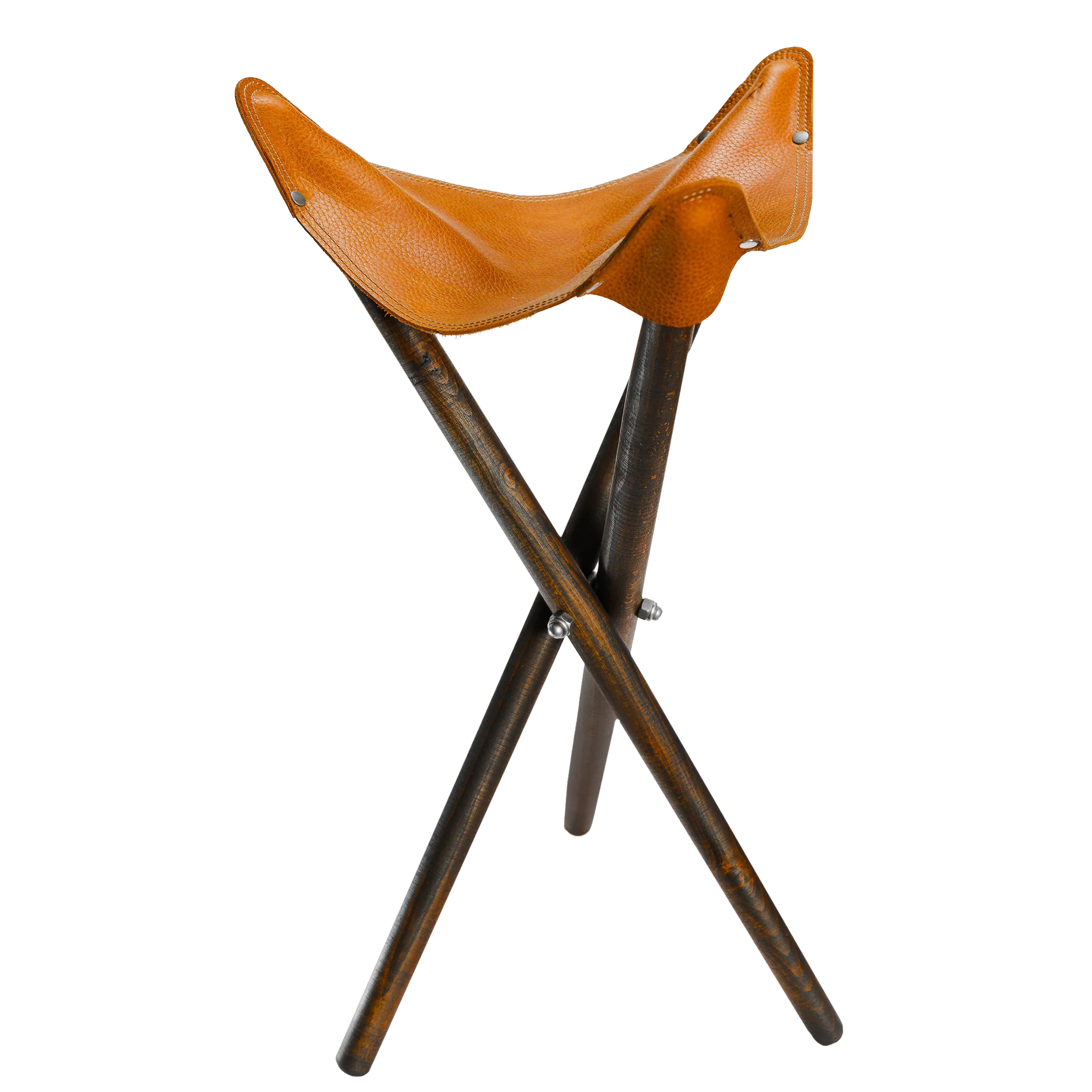 Handmade Leather and Wood Walk Stool for Adventure and Picnic