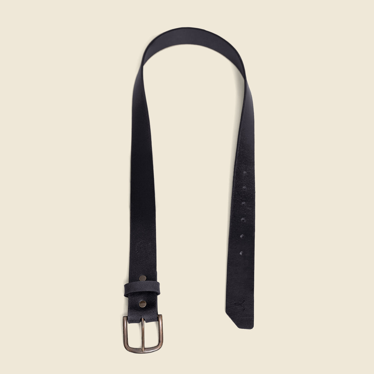 Vintage Veg-Tan Thick Leather Belt with Brass Buckle