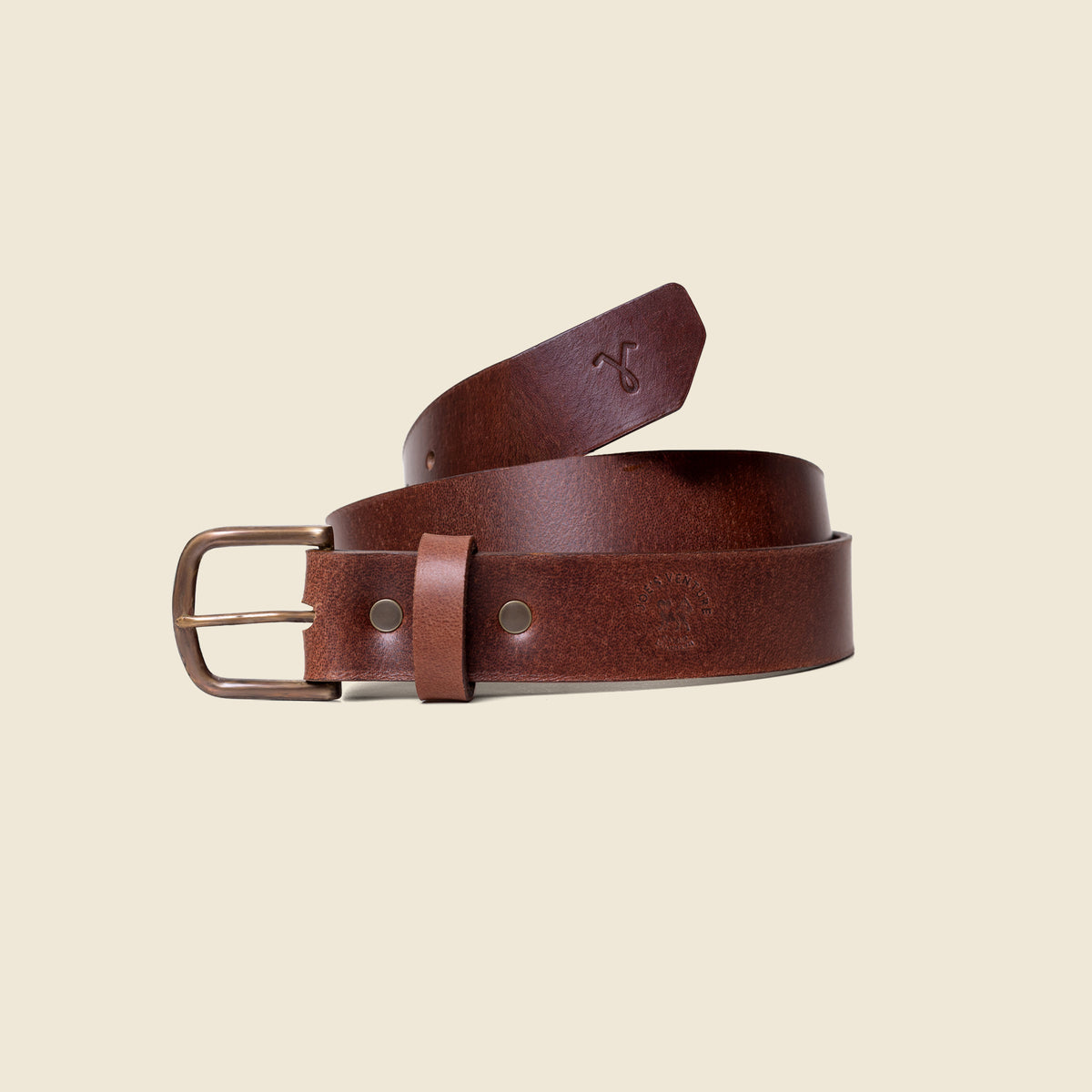 Vintage Veg-Tan Thick Leather Belt with Brass Buckle