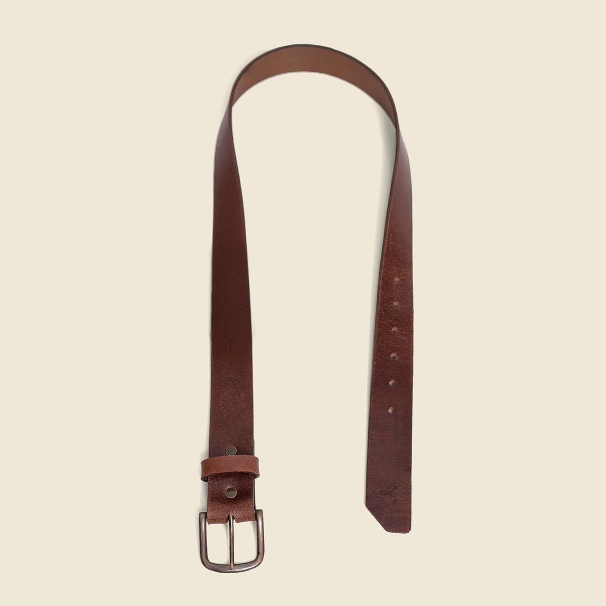Vintage Veg-Tan Thick Leather Belt with Brass Buckle