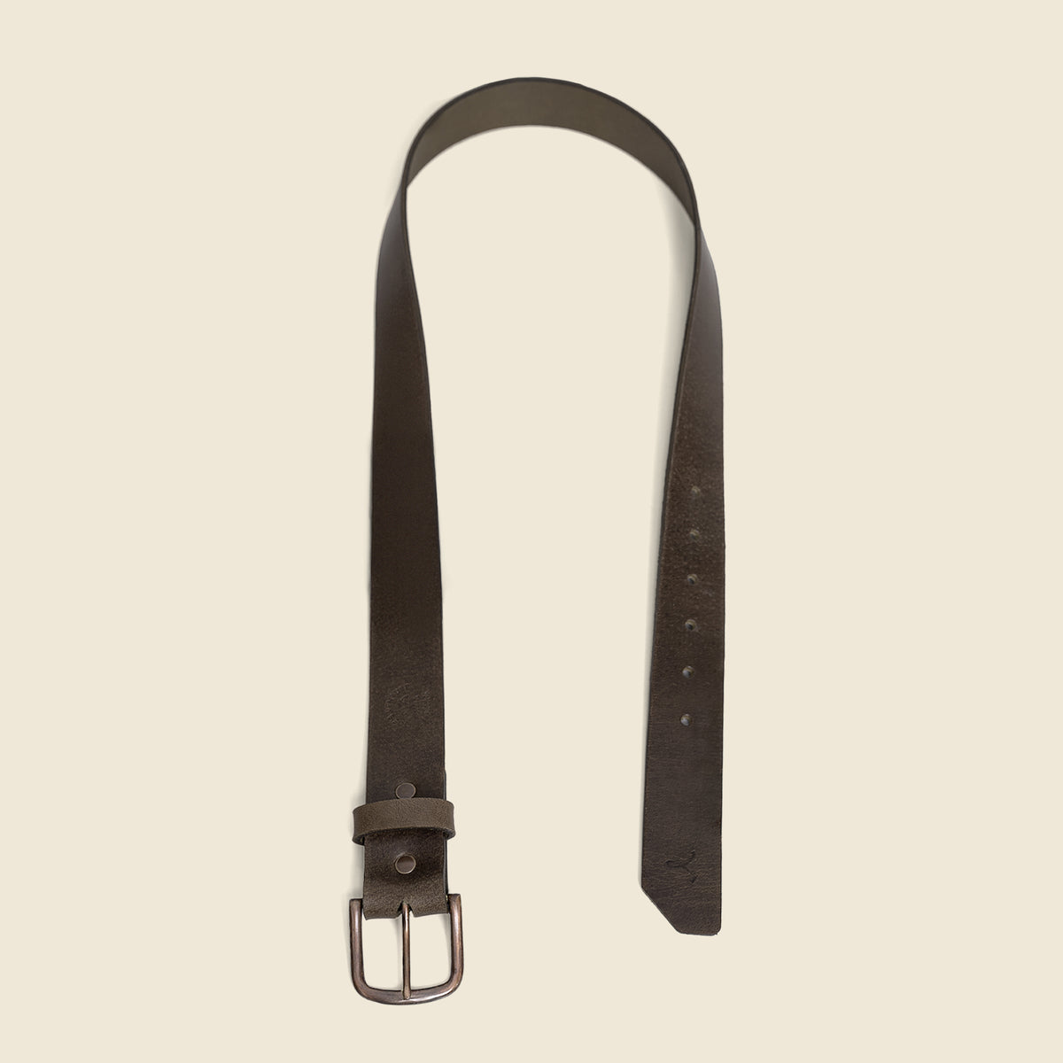 Vintage Veg-Tan Thick Leather Belt with Brass Buckle