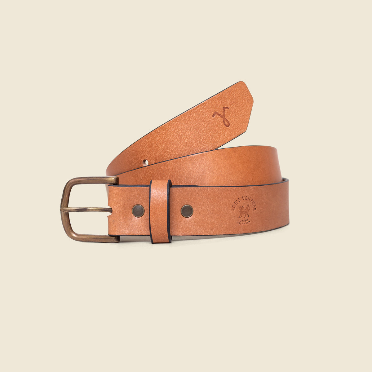 Vintage Veg-Tan Thick Leather Belt with Brass Buckle