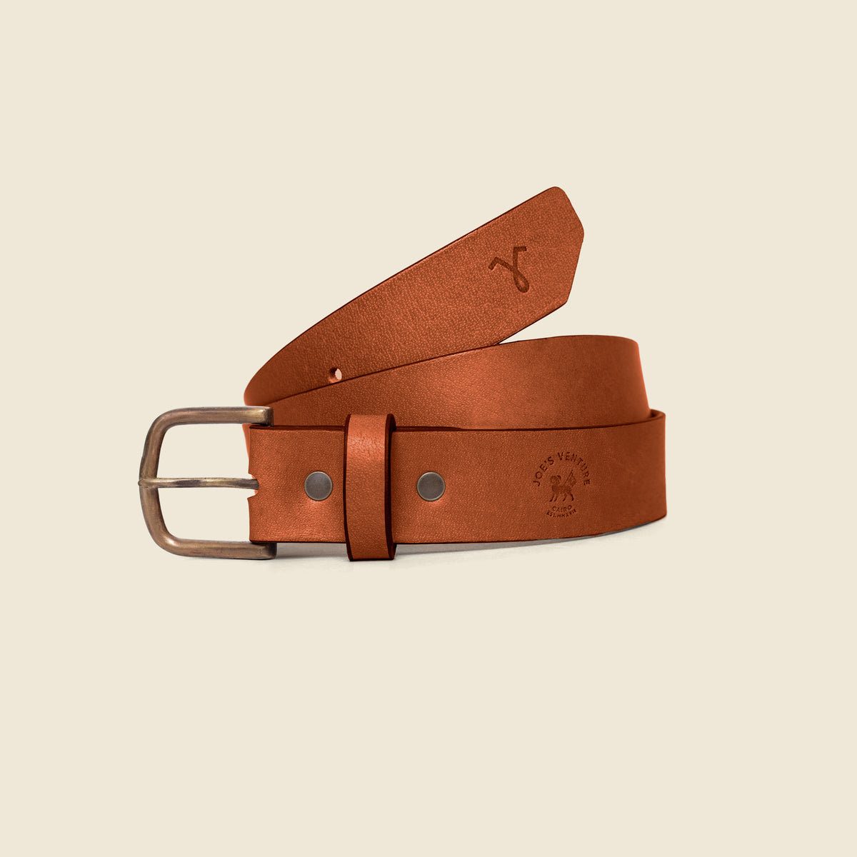 Vintage Veg-Tan Thick Leather Belt with Brass Buckle