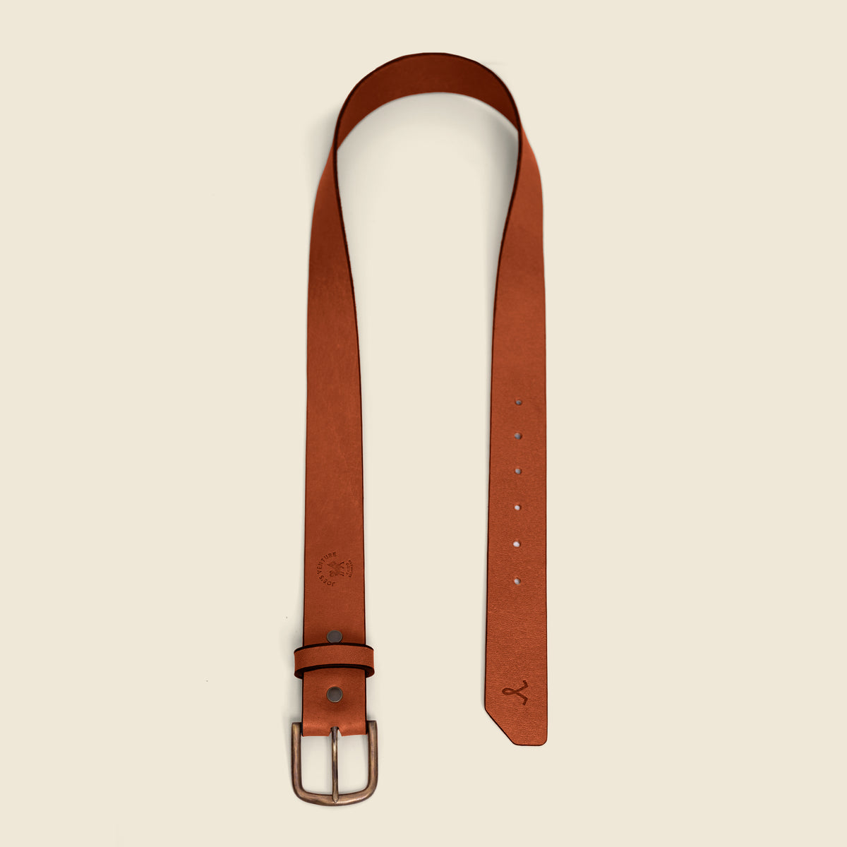 Vintage Veg-Tan Thick Leather Belt with Brass Buckle