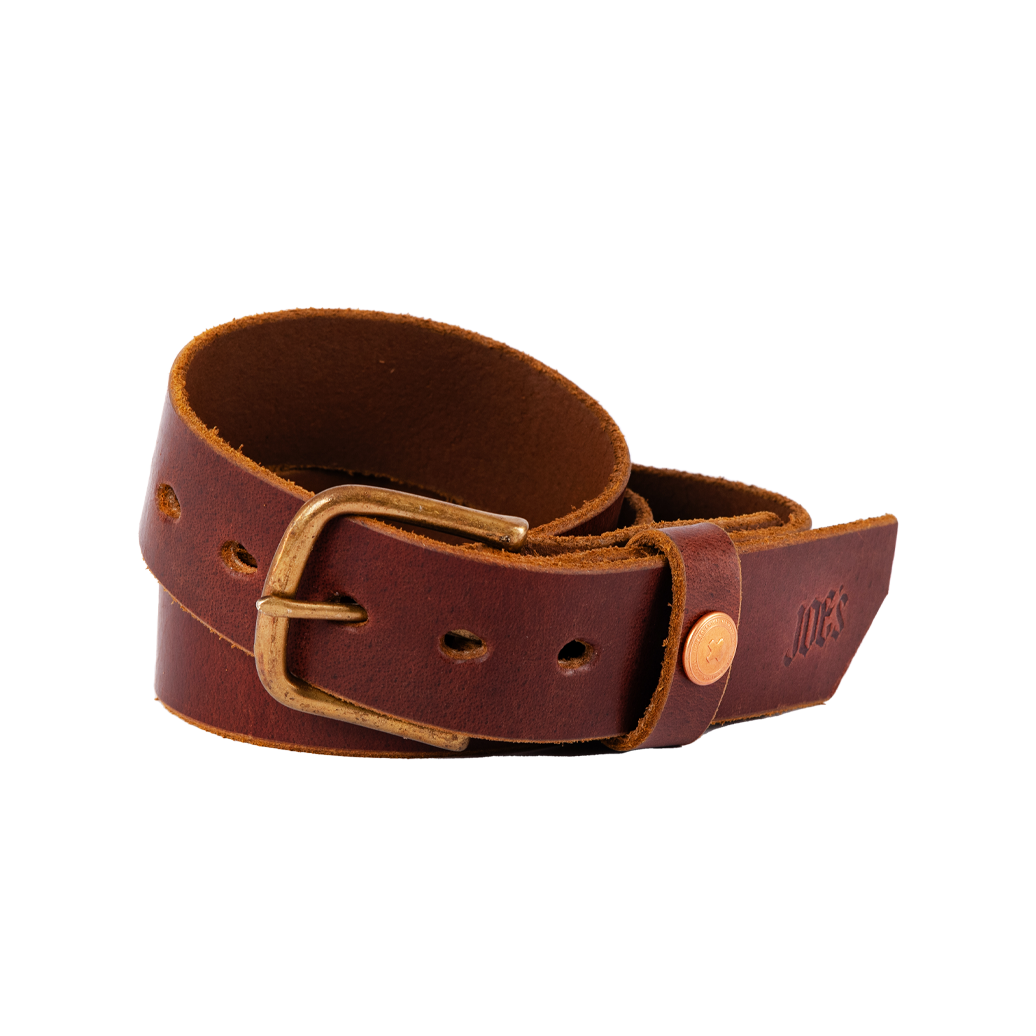 Vintage Veg-Tan Thick Leather Belt with Brass Buckle