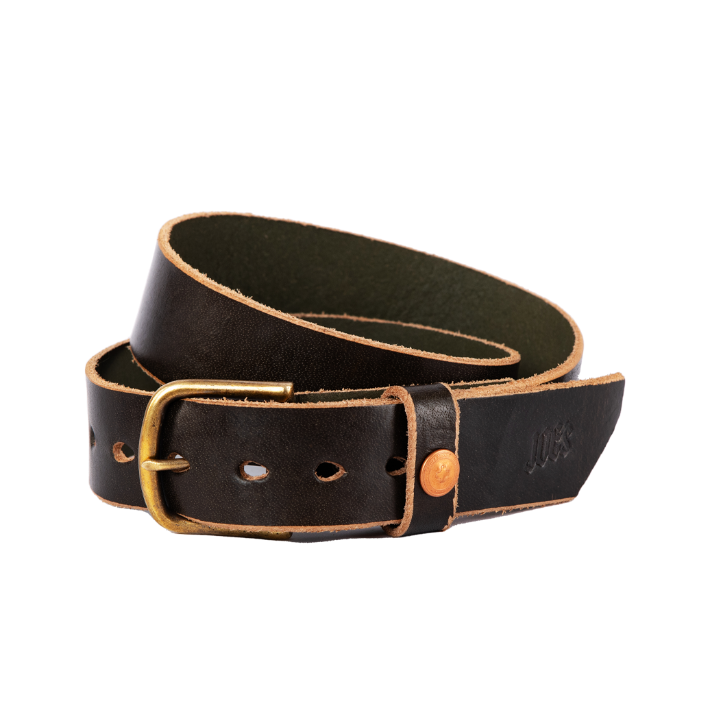 Vintage Veg-Tan Thick Leather Belt with Brass Buckle