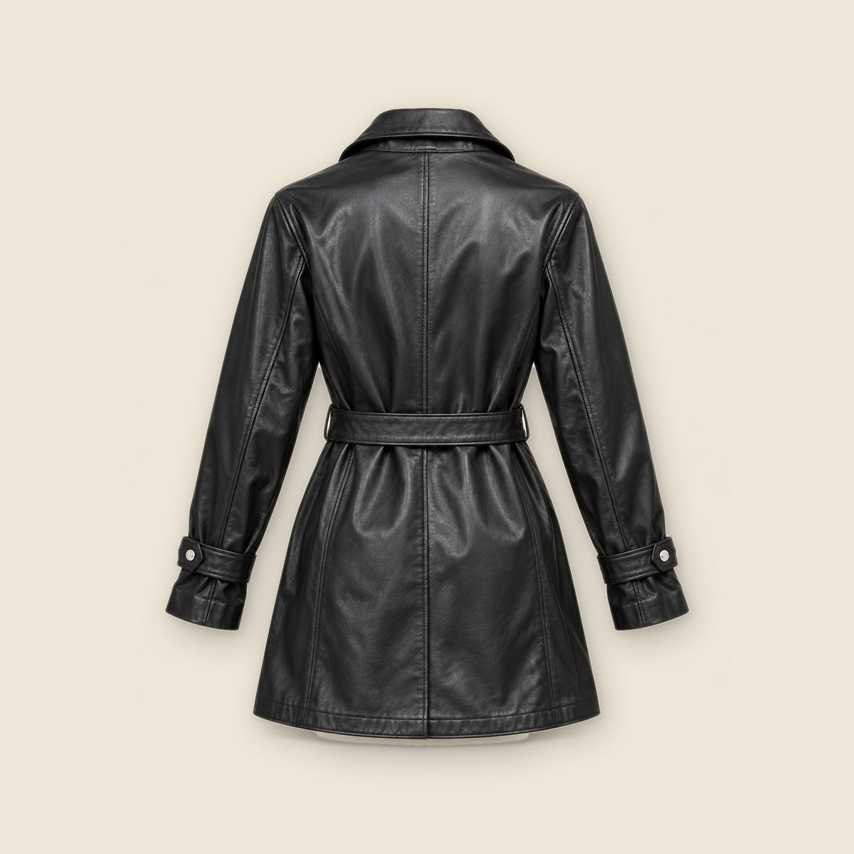The Muse Belted Trench Coat in black nappa leather – back