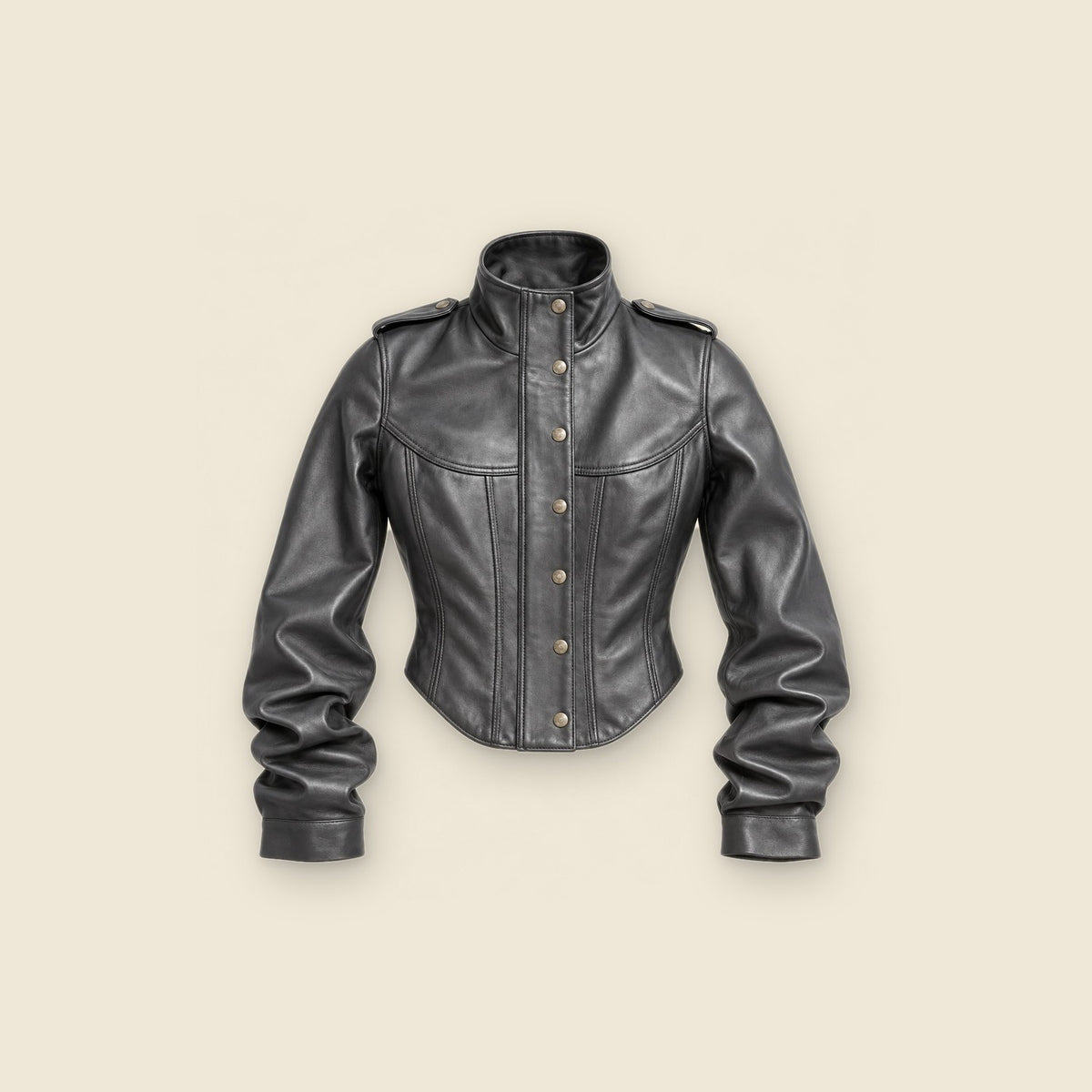 The Muse Corset Jacket in black nappa leather – front