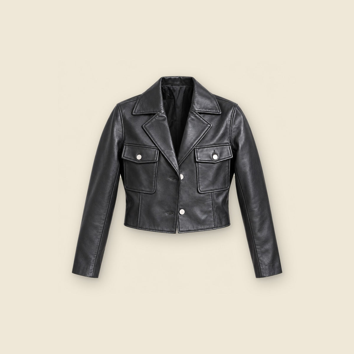 The Muse Cropped Jacket in black nappa leather – front