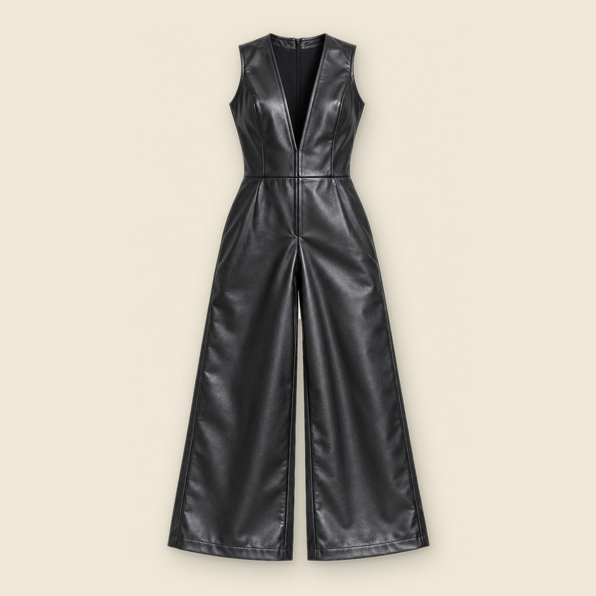 The Muse Culotte Jumpsuit in black nappa leather – front