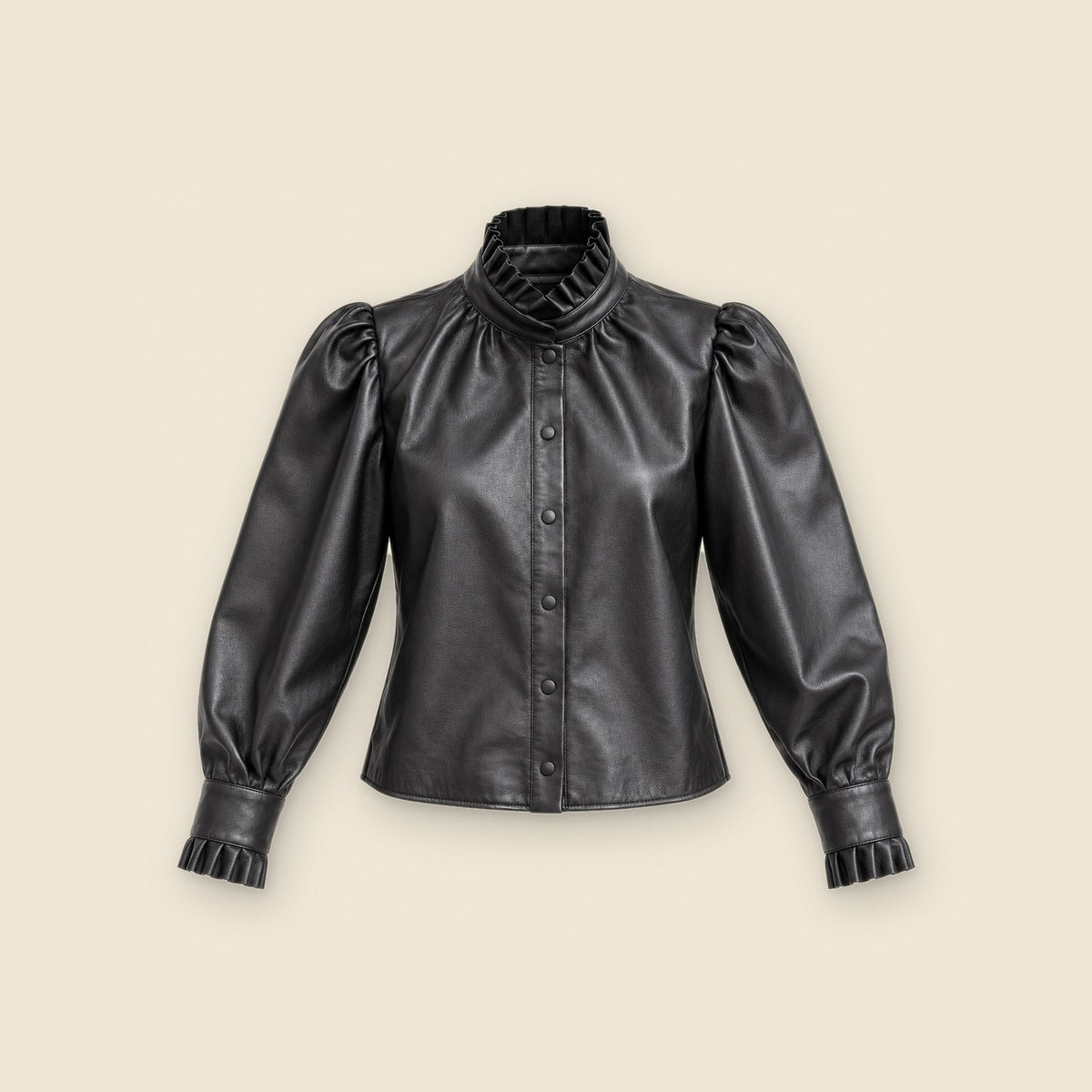 The Muse Poet's Blouse in black nappa leather – front